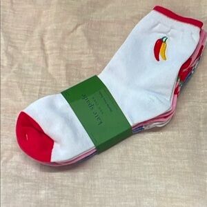 kate spade White Crew Socks with Red Trim and Chili Embroidery